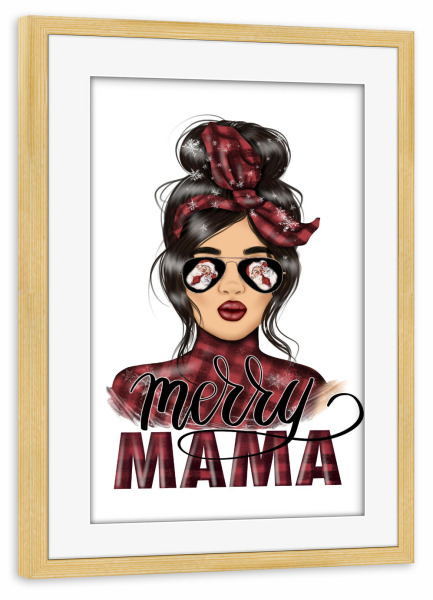 Poster mit Rahmen kiefer "Fröhliche Mama" artboxONE - Fashion,Weihnachten,Für Mama