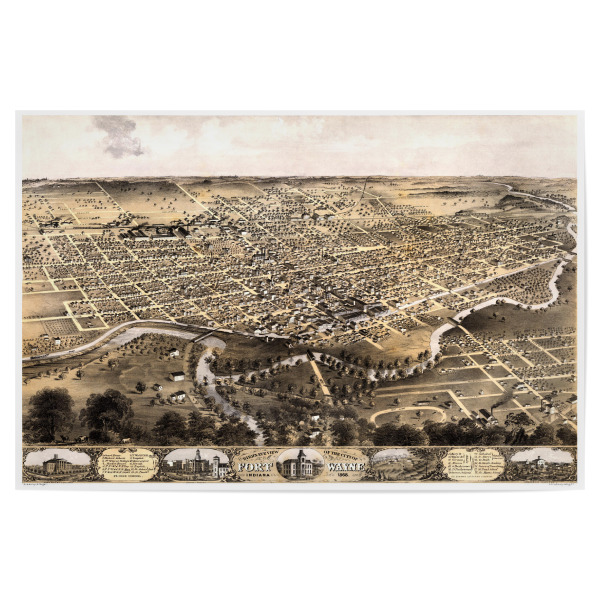 Poster "Fort Wayne - Indiana" artboxONE - Kartografie - Karte,Flach,Stadt,Alte,Retro,Abbildung,Reise,Souvenir