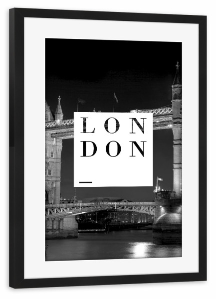 Poster mit Rahmen schwarz "London bw" artboxONE - Städte / London,Typografie,Schwarzweiß,Architektur