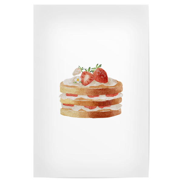 Poster 30x20 cm "Kuchen mit Erdbeeren" artboxONE - Essen & Trinken - Erdbeere,Kuchen,Essen,Dessert,Süß,Erdbeerkuchen,Kunst,Obst,Aquarell