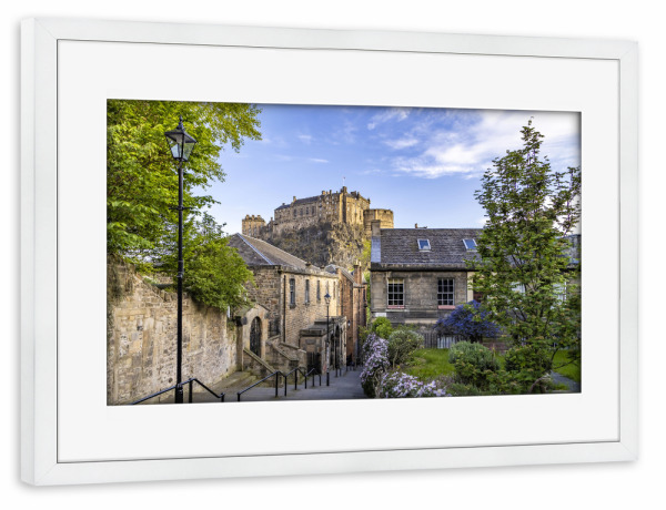 Poster mit Rahmen weiß "The Vennel in Edinburgh" artboxONE - Städte,Architektur