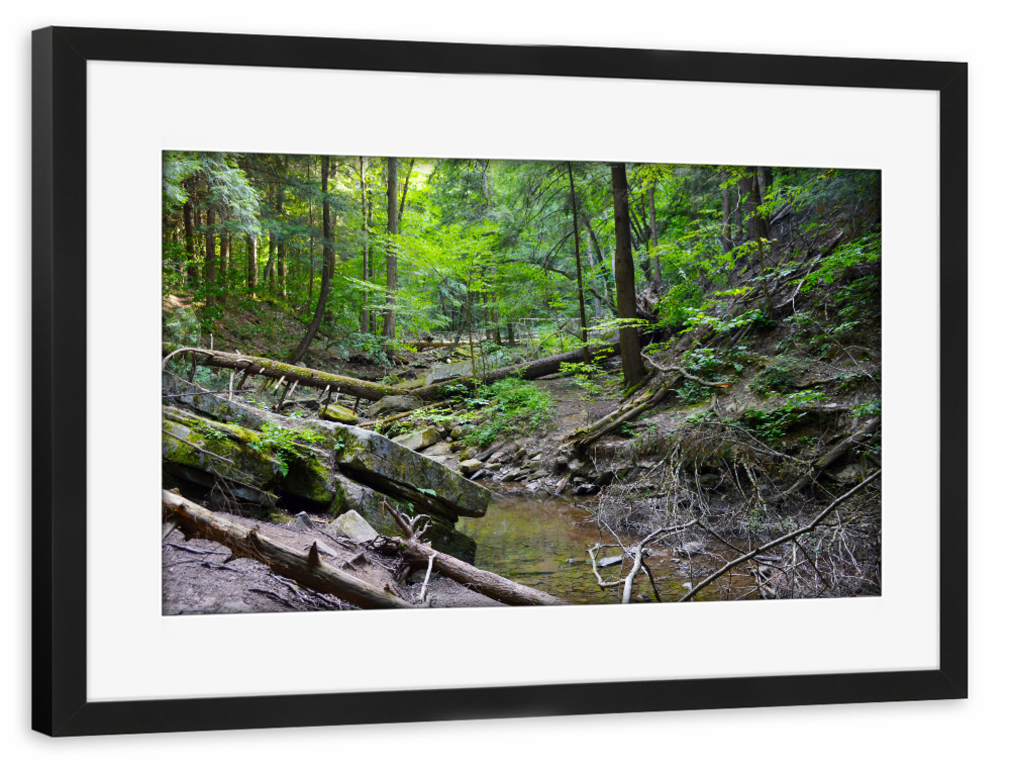 Poster mit Rahmen schwarz "Ein wilder Bach in tiefem Wald" artboxONE - Natur,Reise,Reise / Länder