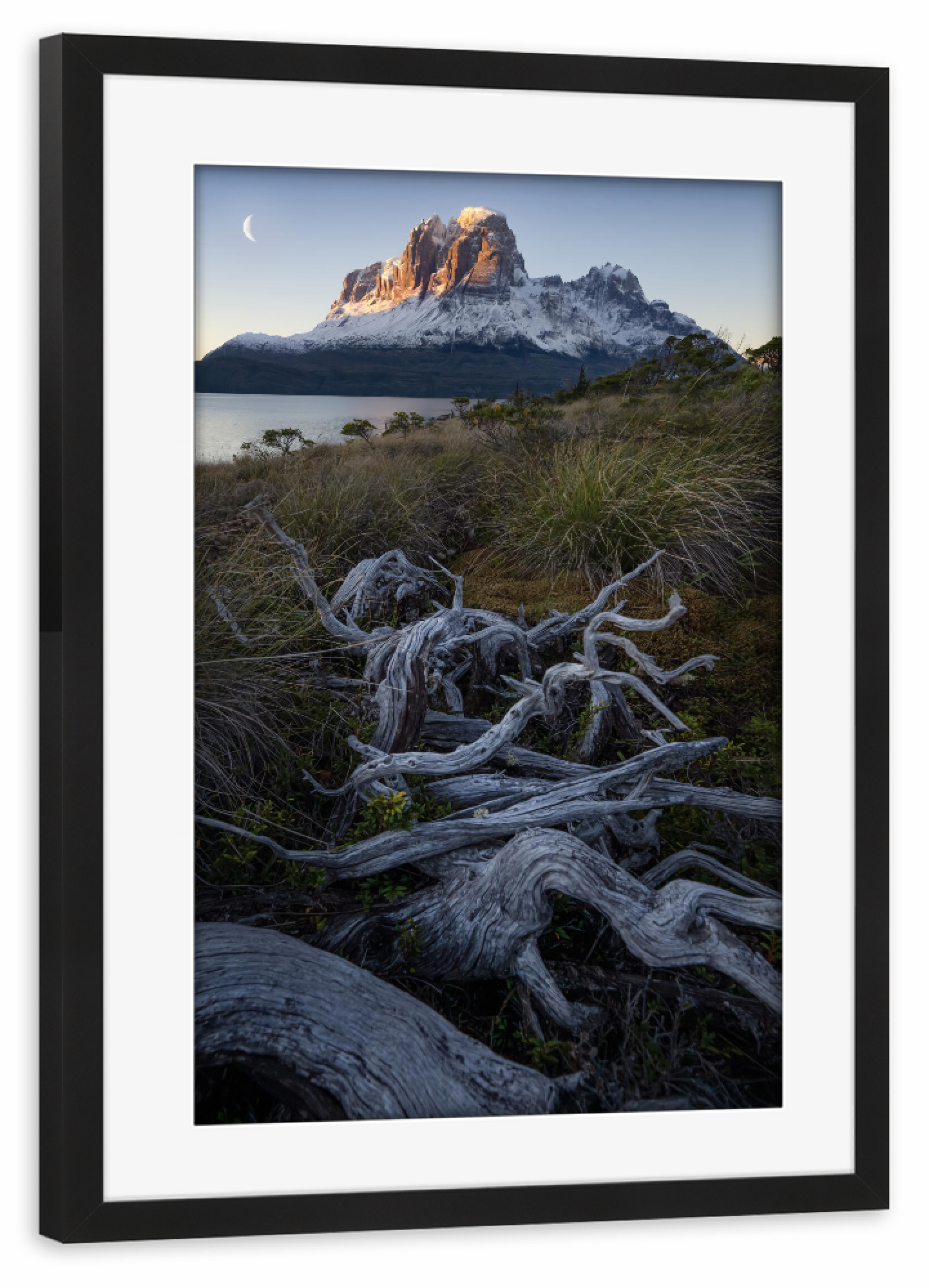 Poster mit Rahmen schwarz "Mondaufgang - patagonische Fjorde" artboxONE - Natur,Reise,Reise / Länder