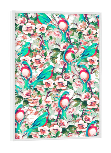Poster mit weißem Rahmen "Vögel & Blumen" artboxONE - Floral,Tiere