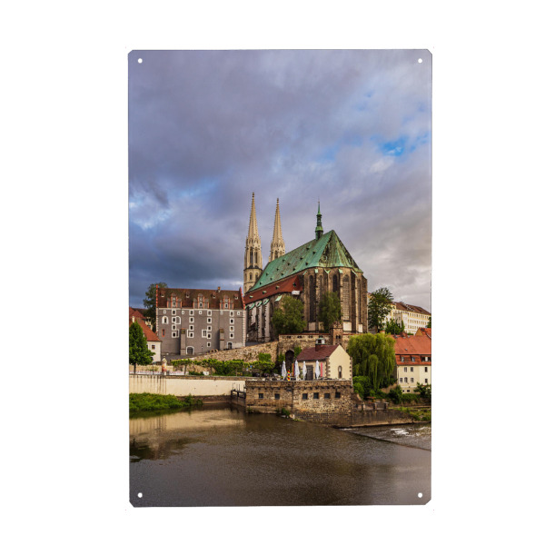 Holzbild "Wolken, Kirche, Fluß" artboxONE - Reise,Architektur,Städte / Weitere