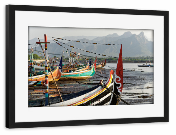 Poster mit Rahmen schwarz "Fischerboote am Strand" artboxONE - Reise,Reise / Strand und Meer,Reise / Asien