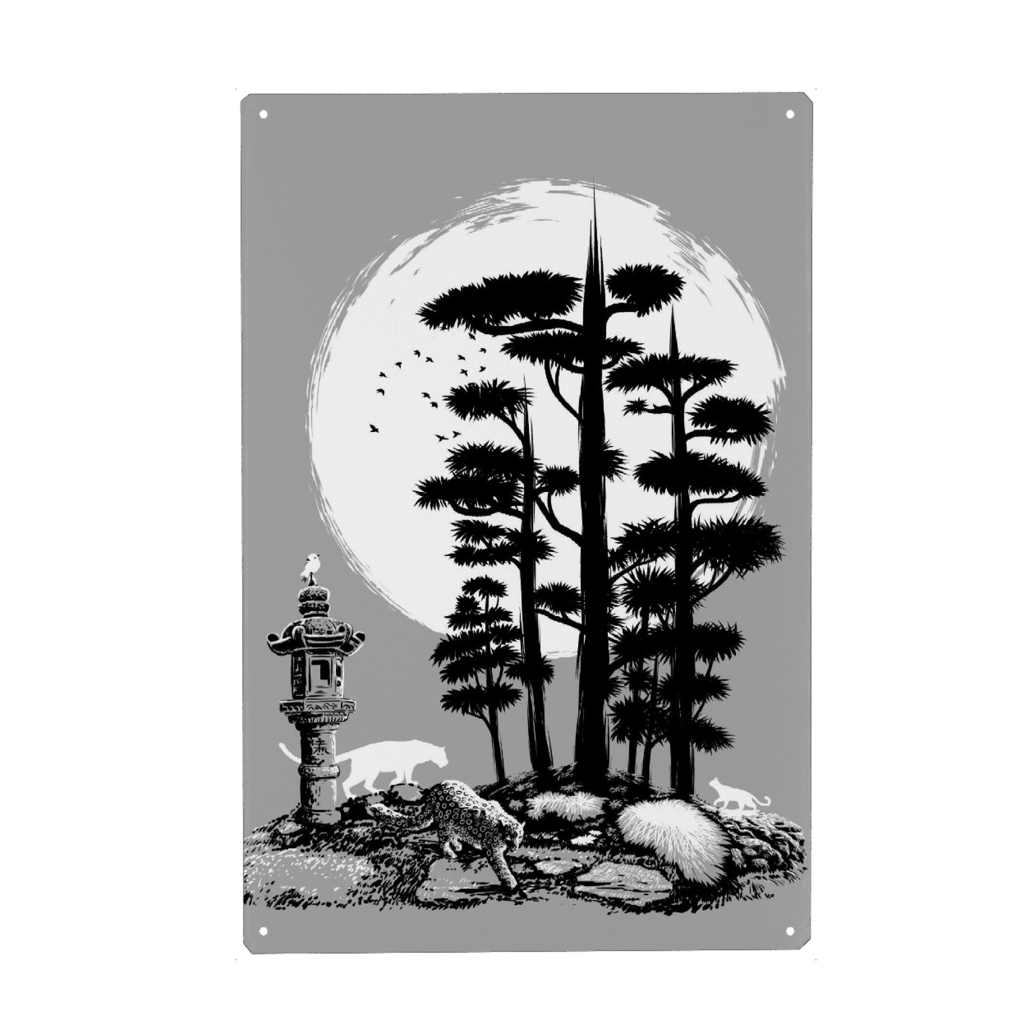 Holzbild "Bonsai-Wald" artboxONE - Tiere,Städte / Tokio - Bonsai,Wald,Baum,Natur,Leopard,Katze,Katze,Tier,Sonne,Tempel,Japan,Tokio,Kyoto