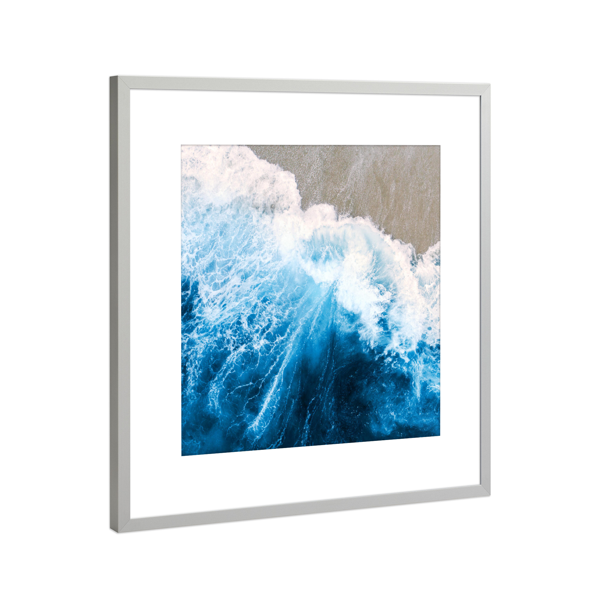 Poster mit Rahmen Silber "Eingehende Wellen" artboxONE - Natur,Reise - Hell,Blau,Ozeane,Ozean,Meere,Meer,Strand,Wellen,Wellen