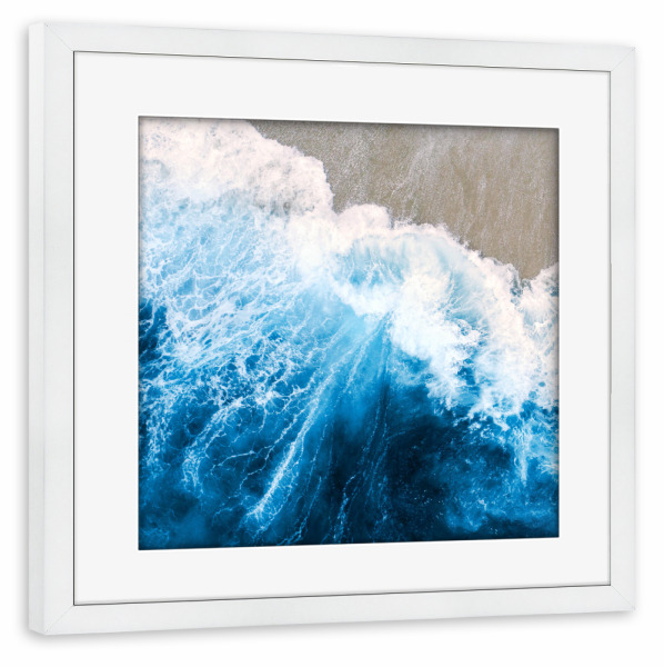 Poster mit Rahmen weiß "Eingehende Wellen" artboxONE - Natur,Reise - Hell,Blau,Ozeane,Ozean,Meere,Meer,Strand,Wellen,Wellen