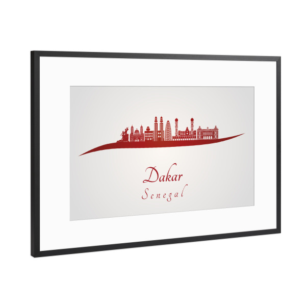 Poster mit Rahmen Schwarz (Metallic) "Dakar-Skyline in Rot" artboxONE - Städte,Architektur