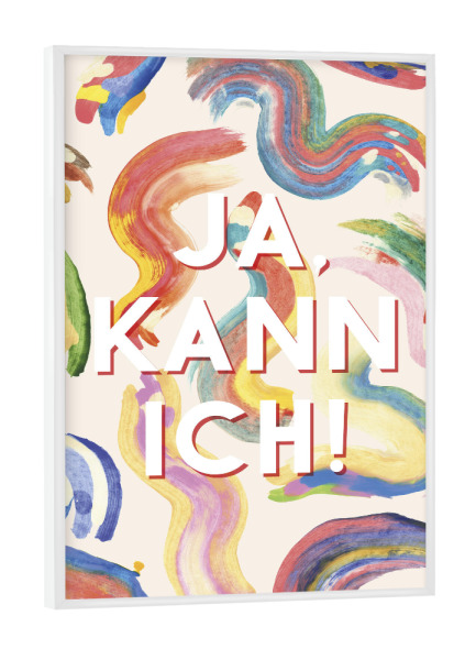Poster mit weißem Rahmen "Ja, kann ich!" artboxONE - Typografie,Für Kinder,Abstrakt,Lustig