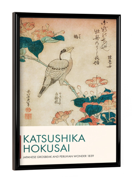 Poster mit schwarzem Rahmen "Hokusai - Japanischer Kernbeißer" artboxONE - Natur,Tiere