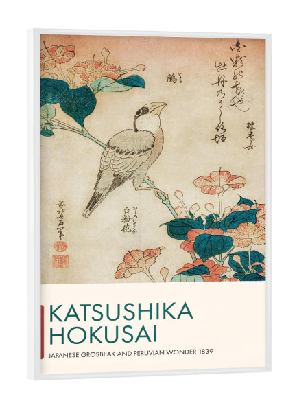 Poster mit weißem Rahmen "Hokusai - Japanischer Kernbeißer" artboxONE - Natur,Tiere