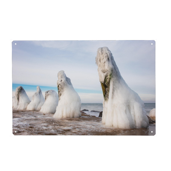 Metall Poster "Buhne, Eis und Himmel" artboxONE - Natur,Reise,Reise / Strand und Meer