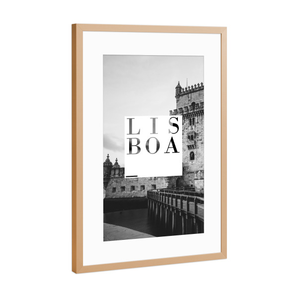 Poster mit Rahmen Kupfer "Lissabon sw" artboxONE - Typografie,Reise,Schwarzweiß,Architektur