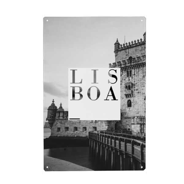 Metall Poster "Lissabon sw" artboxONE - Typografie,Reise,Schwarzweiß,Architektur