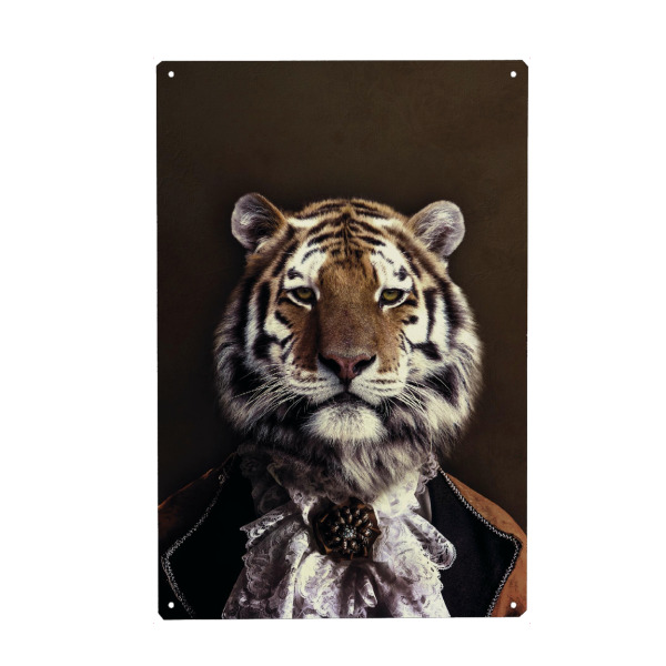 Metall Poster "Classy Tiger Vintage" artboxONE - Tiere - Tiger,Tiger mit kleidung,Viktorianischer tiger,Große katze,Nobler tiger,Tier - Blechschild