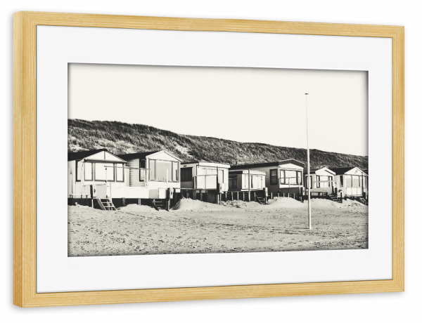 Poster mit Rahmen kiefer "Beach Houses" artboxONE - Natur,Reise,Schwarzweiß,Architektur,Reise / Strand und Meer