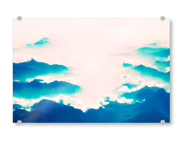 Acrylglasbild "Nirvana-Wald" artboxONE - Natur - Andere,Digitale manipulation,Farbe,Landschaft,Himmel,Wolken,Berge,Natur,Wald,Exotische,Pastelle