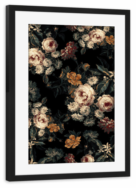 Poster mit Rahmen schwarz "Mitternachtsgarten dunkel" artboxONE - Natur,Floral