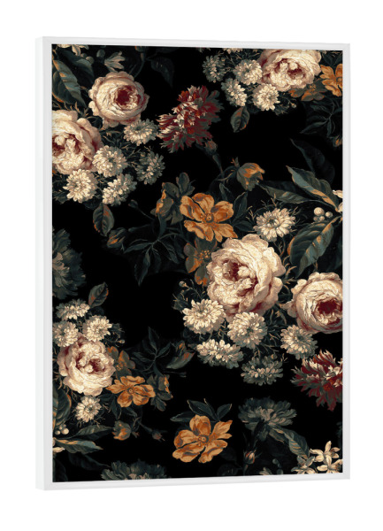 Poster mit weißem Rahmen "Mitternachtsgarten dunkel" artboxONE - Natur,Floral