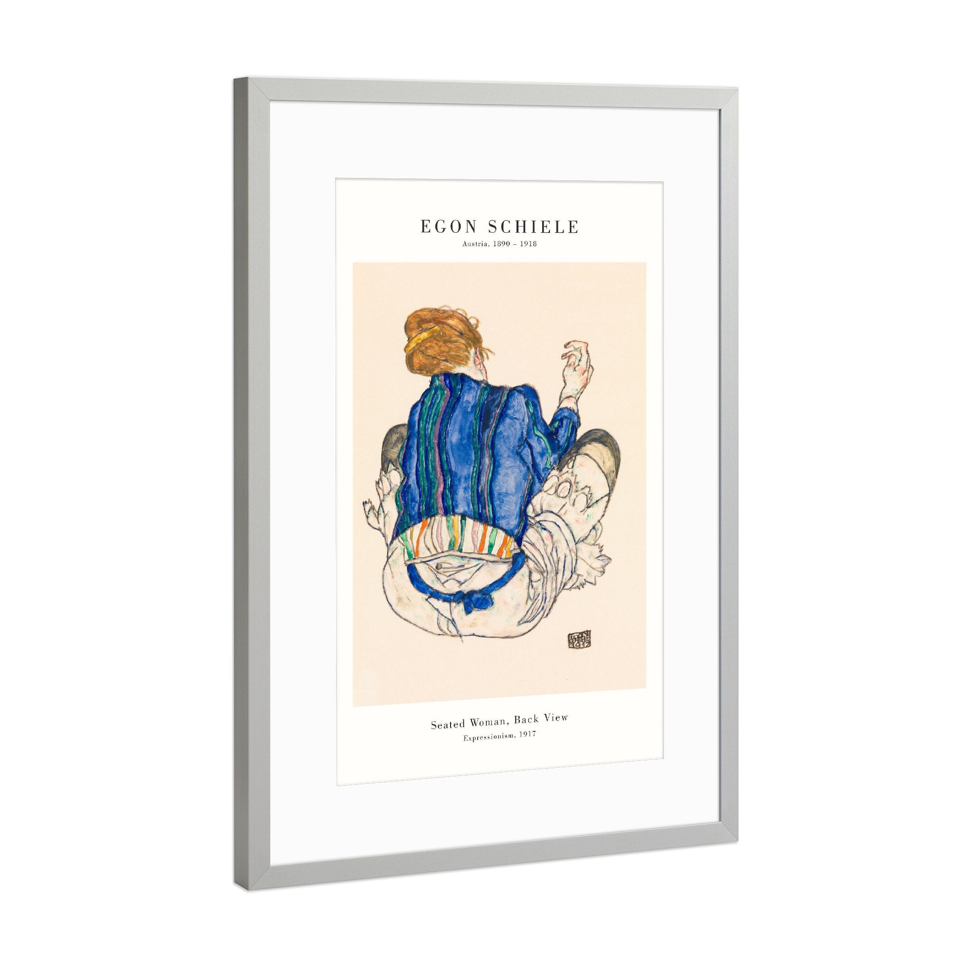 Poster mit Rahmen Silber "Schiele - Rückenansicht" artboxONE - Abstrakt,Menschen,Fashion