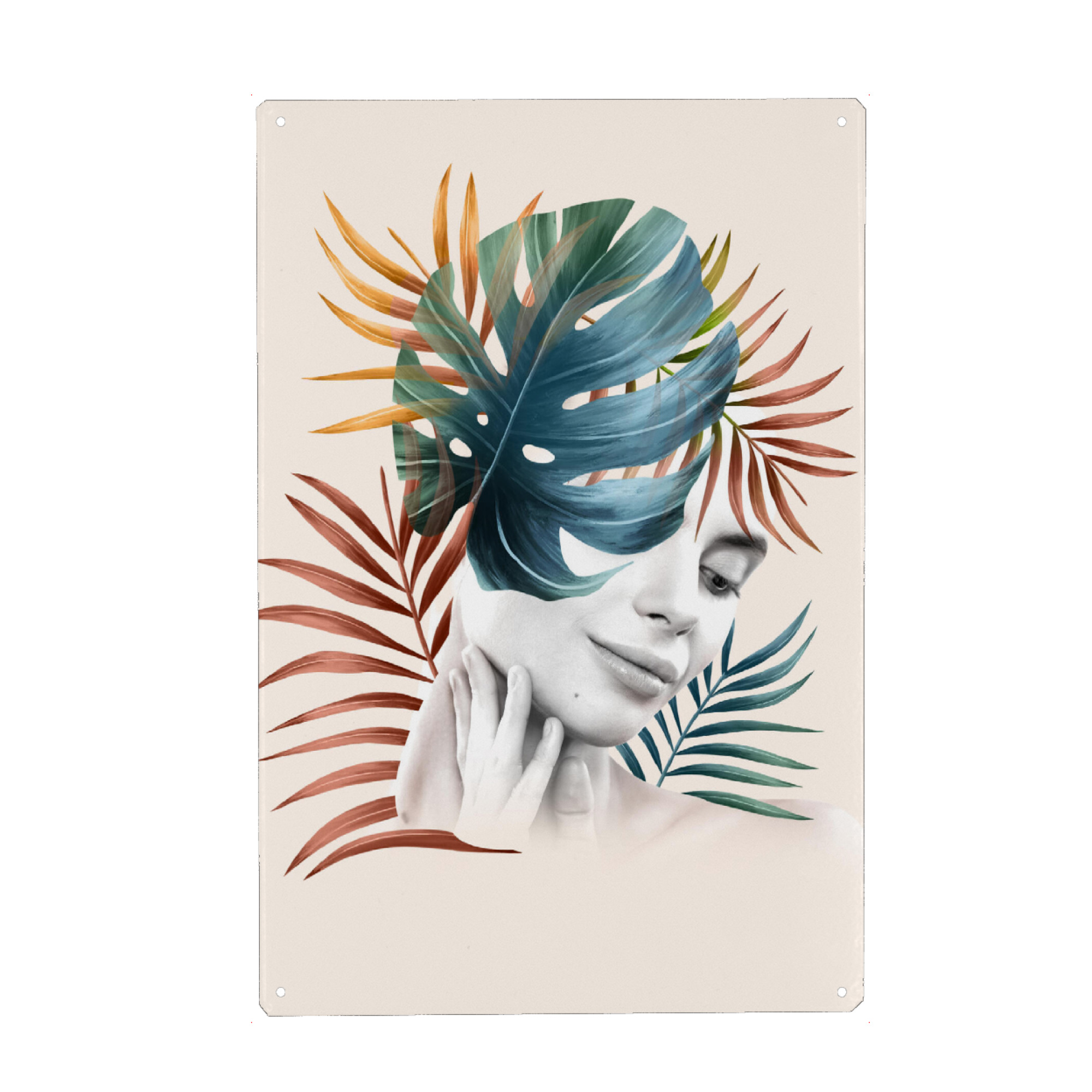 Holzbild "Frau Blattgrün" artboxONE - Natur,Abstrakt,Menschen - Mädchen,Mädchenblatt,Natur,Abstrakt,Blatt,Blume