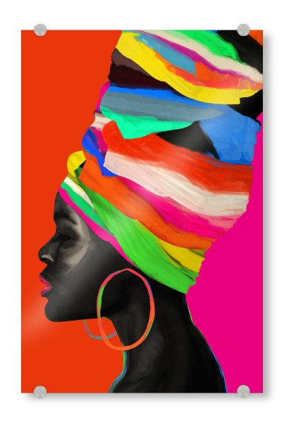 Acrylglasbild "Frauen-roter bunter Turban" artboxONE - Abstrakt,Menschen - Bunt,Farben,Farbe,Turban,Abstrakt,Gesicht,Mädchen,Frau