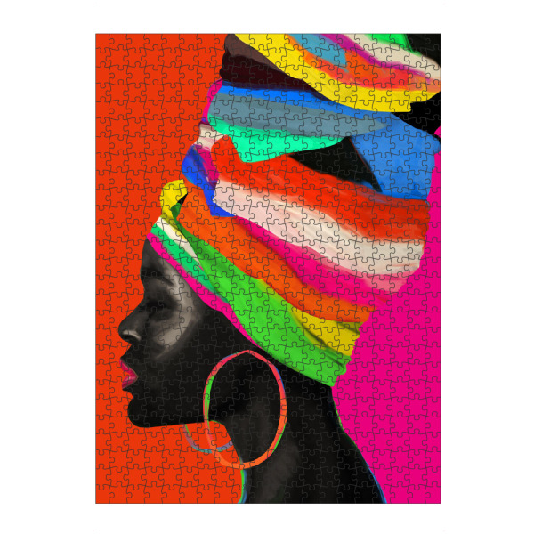 Puzzle Ravensburger "Frauen-roter bunter Turban" artboxONE - Abstrakt,Menschen - Bunt,Farben,Farbe,Turban,Abstrakt,Gesicht,Mädchen,Frau - Bild bunt