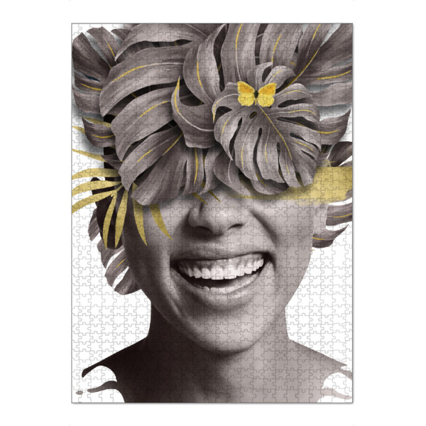 Puzzle Ravensburger "Frau Blume Lächeln Weiß" artboxONE - Natur,Abstrakt,Menschen - Abstrakt,Blatt,Gelb,Grau,Blume,Frau blume,Lächeln