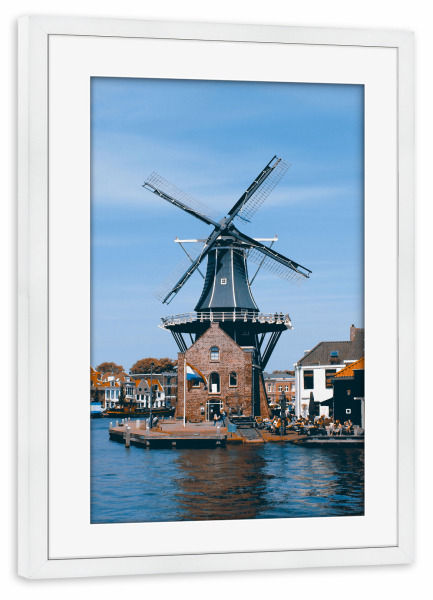 Poster mit Rahmen weiß "Windmühle de Adriaan, Haarlem" artboxONE - Städte,Architektur,Reise / Strand und Meer,Reise / Länder