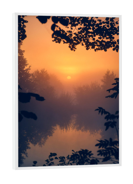 Poster mit weißem Rahmen "Sonnenaufgang wie Feuer" artboxONE - Natur - Sonnenaufgang,Morgenstimmung,Morgendämmerung,Morgens,Sonne,Natur,Sonnenlicht