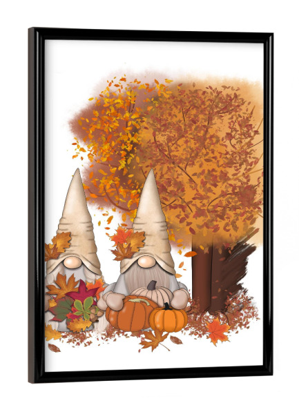 Poster mit schwarzem Rahmen "Gnome Paar Grafik Herbstbaum" artboxONE - Natur,Floral,Festivals,Lustig