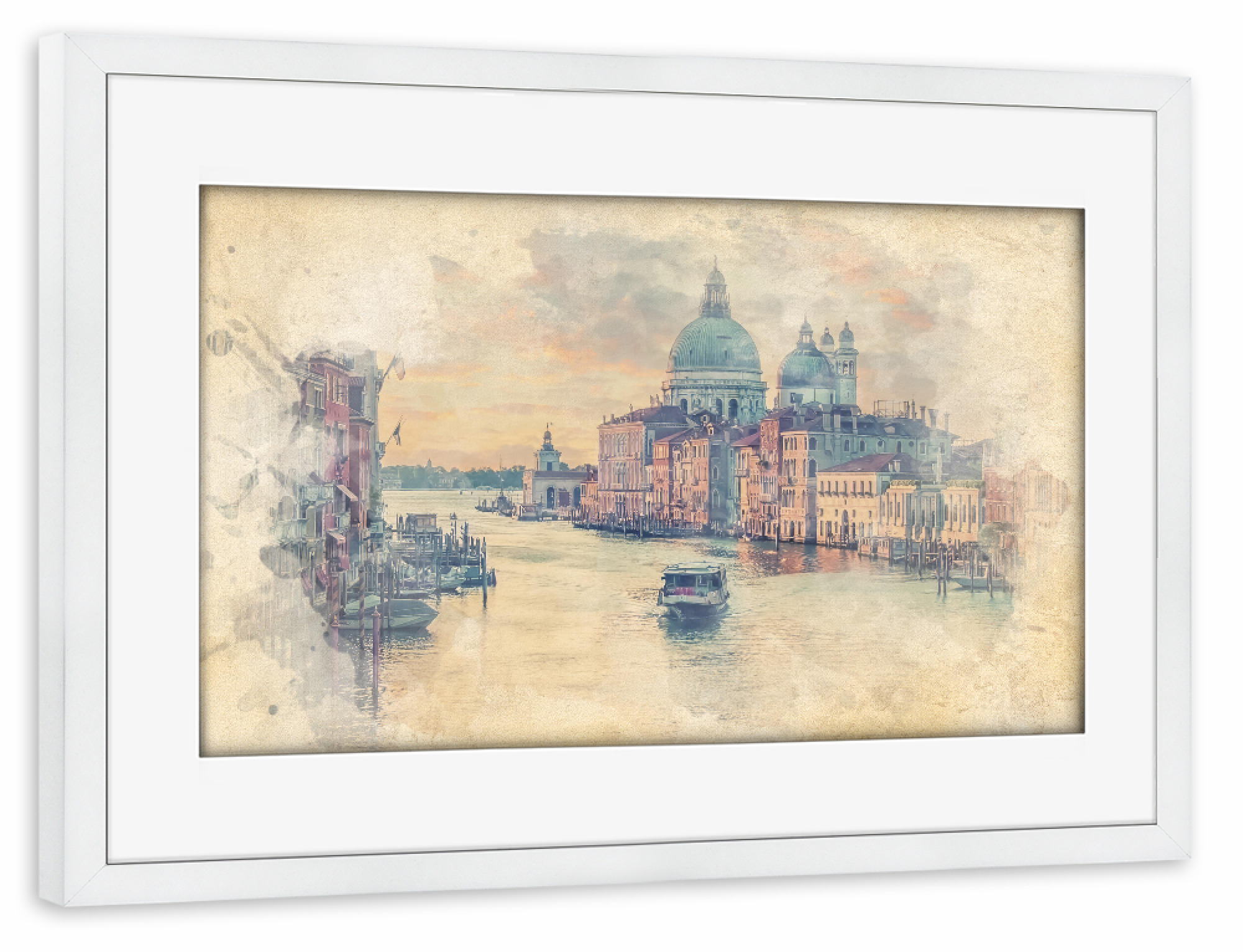 Poster mit Rahmen weiß "Grand Canal Watercolor" artboxONE - Städte,Reise,Architektur,Städte / Venedig,Reise / Länder