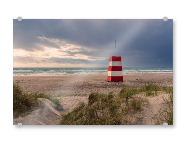 Acrylglasbild "Wolken, Strand und Turm" artboxONE - Natur,Reise,Architektur,Reise / Strand und Meer