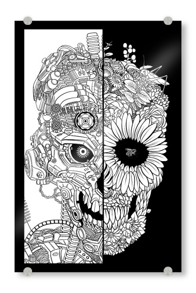 Acrylglasbild "Floraler mechanischer Schädel" artboxONE - Comic
