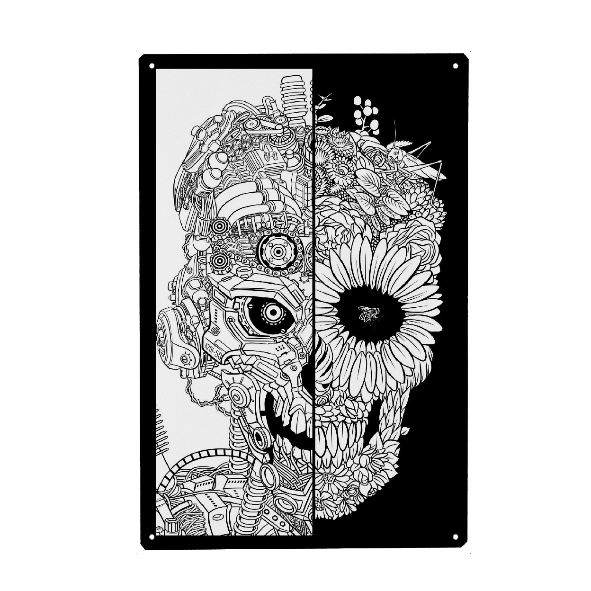 Holzbild "Floraler mechanischer Schädel" artboxONE - Comic