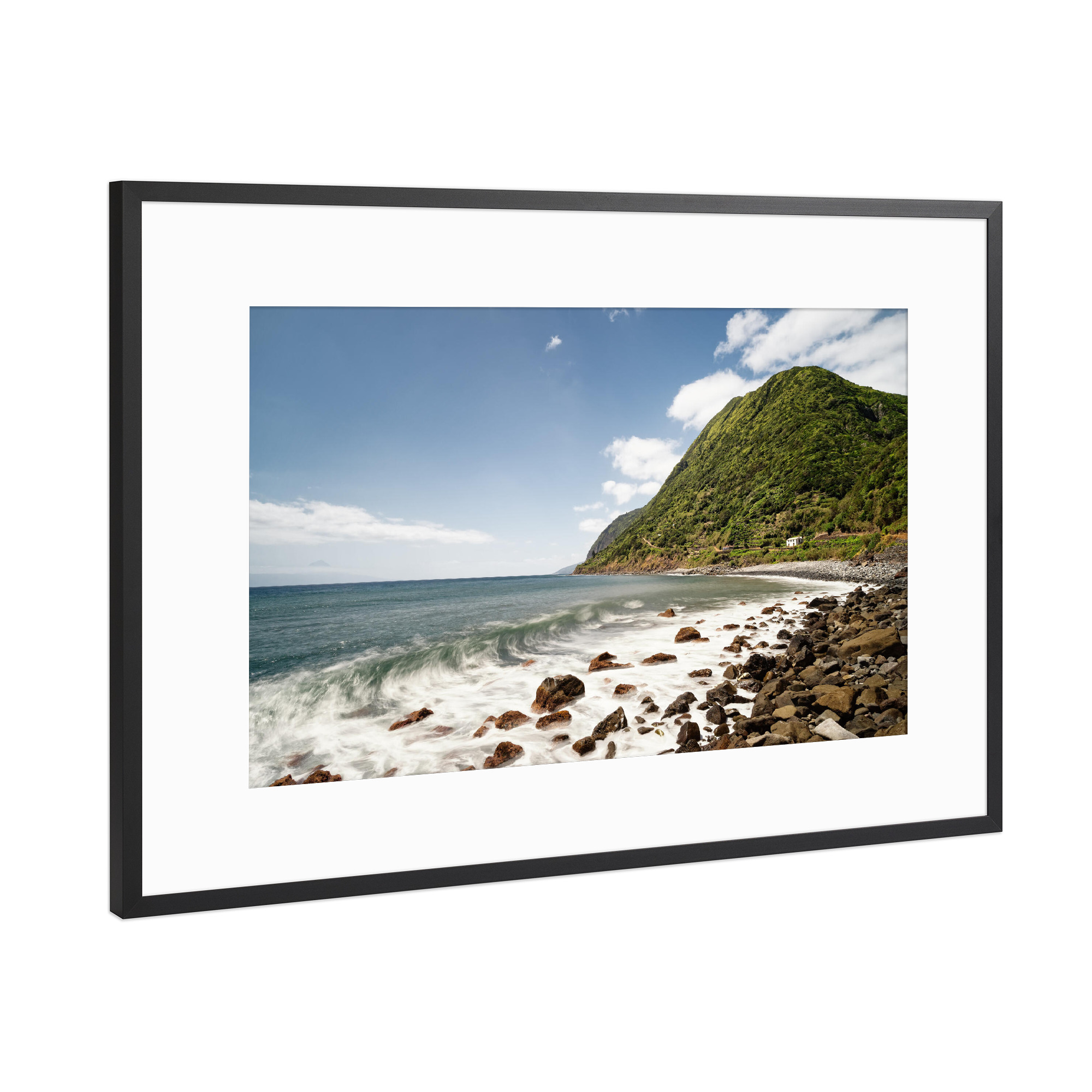 Poster mit Rahmen Schwarz (Metallic) "Küstenblick mit Welle" artboxONE - Natur,Reise,Reise / Strand und Meer
