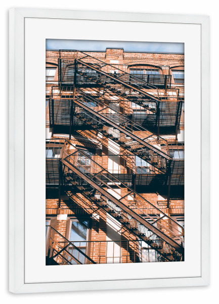 Poster mit Rahmen weiß "Fire Stairs" artboxONE - Städte,Reise,Architektur,Reise / Länder,Städte / Boston