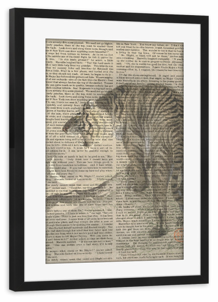 Poster mit Rahmen schwarz "Brüllender Tiger auf Worten" artboxONE - Natur,Tiere - Tiger,Brüllend,Natur,Worte,Text,Malerei,Gemälde,Kunst