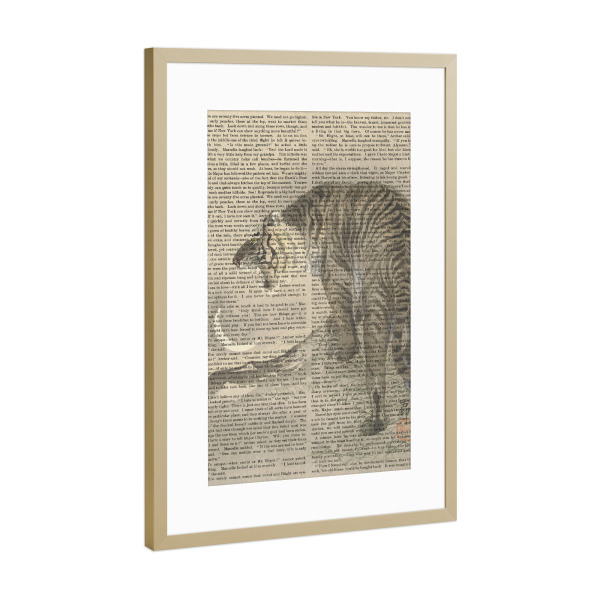 Poster mit Rahmen Gold "Brüllender Tiger auf Worten" artboxONE - Natur,Tiere - Tiger,Brüllend,Natur,Worte,Text,Malerei,Gemälde,Kunst
