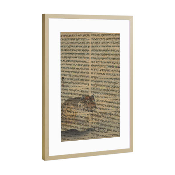 Poster mit Rahmen Gold "Tiger auf Worten" artboxONE - Natur,Tiere - Tiger,Tier,Worte,Text,Natur,Malerei,Gemälde,Kunst