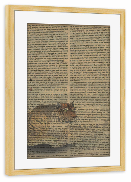 Poster mit Rahmen kiefer "Tiger auf Worten" artboxONE - Natur,Tiere - Tiger,Tier,Worte,Text,Natur,Malerei,Gemälde,Kunst
