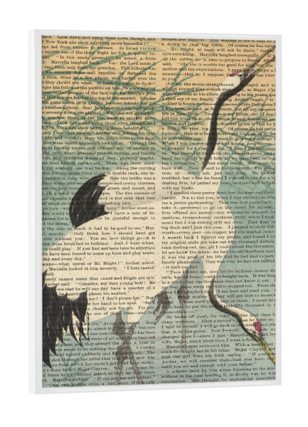 Poster mit weißem Rahmen "Japanische Kraniche auf Worten" artboxONE - Natur,Tiere - Kraniche,Tiere,Text,Worte,Vögel,Natur,Malerei,Gemälde,Kunst