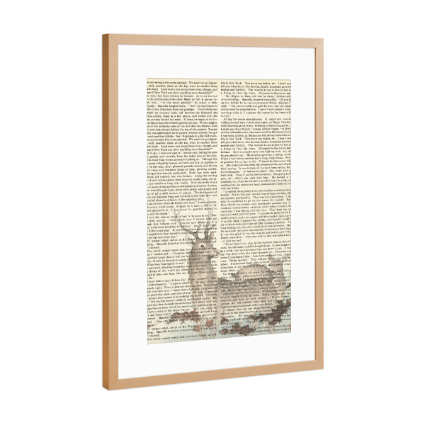 Poster mit Rahmen Kupfer "Zwei Rehe auf Worten" artboxONE - Natur,Tiere - Hirsch,Reh,Tier,Kunst,Malerei,Gemälde,Worte,Text