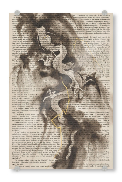 Acrylglasbild "Ein Drache auf Worten" artboxONE - Tiere,Fiktion - Drache,Fabelwesen,Tier,Kunst,Malerei,Gemälde,Fliegen,Text,Worte