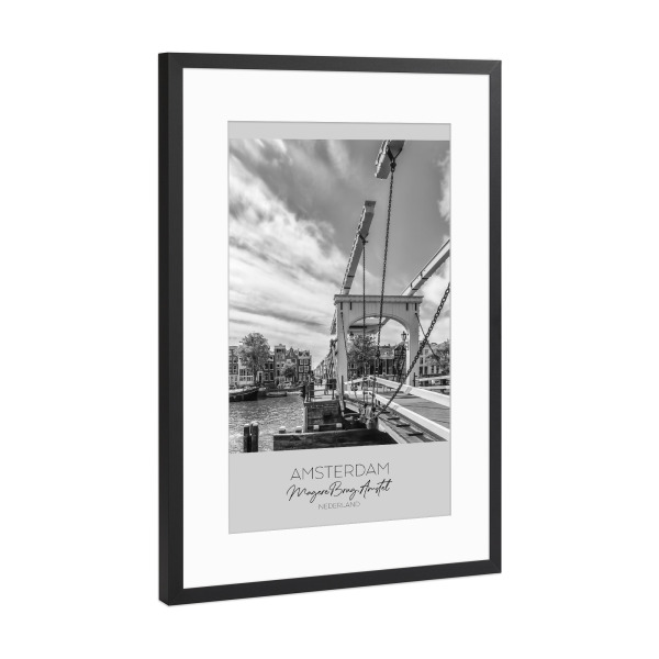 Poster mit Rahmen Schwarz (Metallic) "Im Fokus: AMSTERDAM Magere Brug" artboxONE - Schwarzweiß,Architektur,Städte / Amsterdam