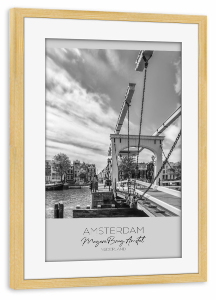 Poster mit Rahmen kiefer "Im Fokus: AMSTERDAM Magere Brug" artboxONE - Schwarzweiß,Architektur,Städte / Amsterdam