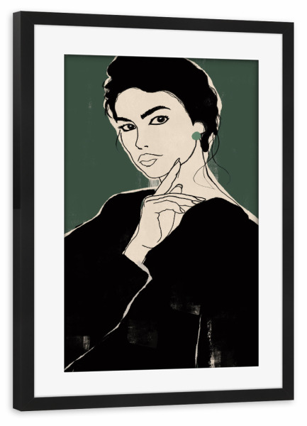 Poster mit Rahmen schwarz "Frau Grün" artboxONE - Abstrakt,Menschen - Frau,Mädchen,Grün,Gesicht,Abstrakt,Tinte