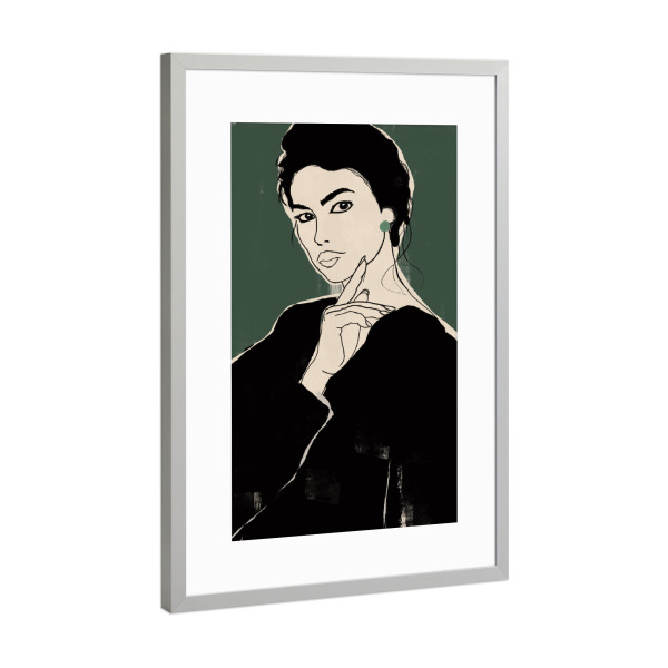 Poster mit Rahmen Silber "Frau Grün" artboxONE - Abstrakt,Menschen - Frau,Mädchen,Grün,Gesicht,Abstrakt,Tinte